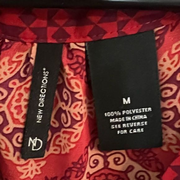 New Directions Printed Boho Blouse Top V-Neck Pullover 3/4 Sleeve Red Medium - Picture 4 of 4